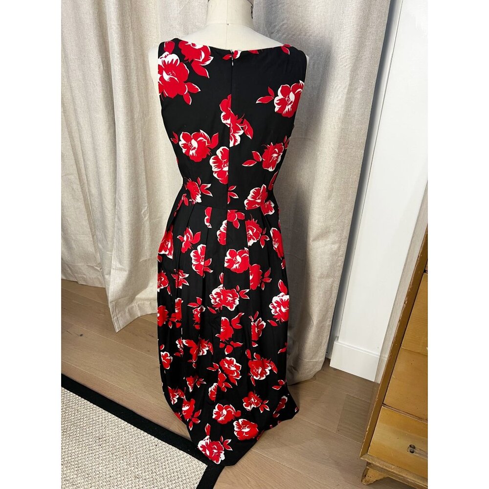 LAURA ASHLEY Floral Sleeveless Midi Dress Size US 6 UK 10 100% Cotton Black & Re - Picture 5 of 8